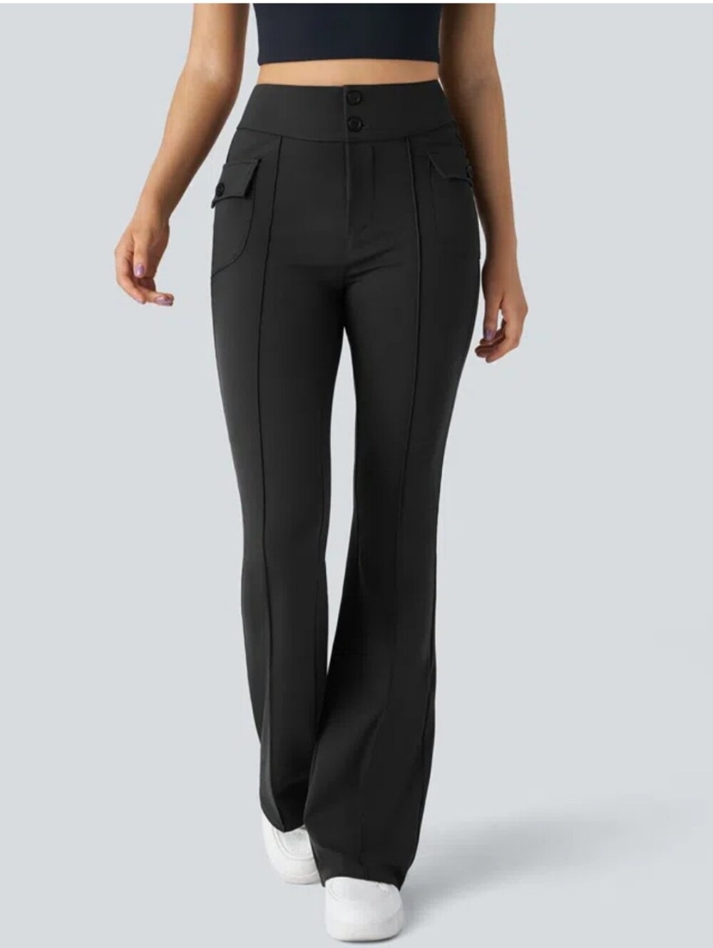 High Waisted Side Flap Pocket Flare Casual Cargo Pants Sz Xs